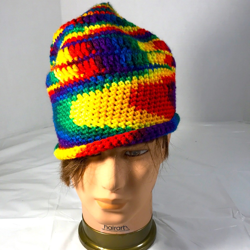 Rainbow Unisex Multi Colored Hand Crocheted Big Floppy Fall Winter Hat
